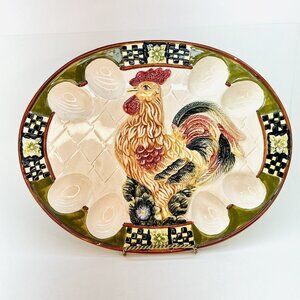 Vintage Ganz Bella Casa Serving Platter Deviled Eggs Hand Painted W Rooster 13"